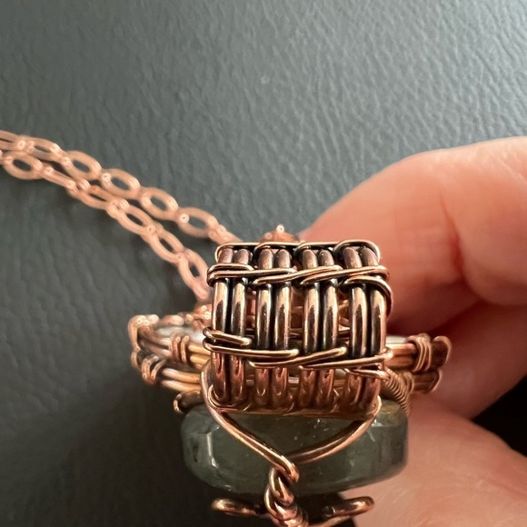 ❤️ Large Dendrite Opal & Howlite Copper Wire Pendant & Paperclip Chain - Picture 7 of 12